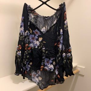 Black floral blouse